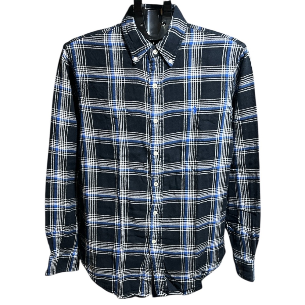 Ralph Lauren Blue Label Black Blue and White Plaid Shirt